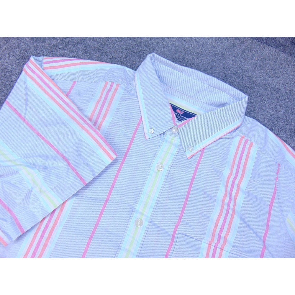 Vineyard Vines Shirt Mens XL Classic Fit Blue Pink Striped Short Sleeve‎ Preppy